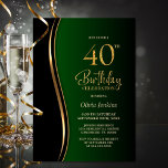 Convite Green Black Gold 40th Birthday Party<br><div class="desc">Invite your friends and loved ones with this modern black, gold and green 40th birthday party invitation. The customizable text area in this invitation template allows you to effortlessly include all the necessary details for your special birthday celebration, including the date, time, venue, and RSVP information. A variety of paper...</div>