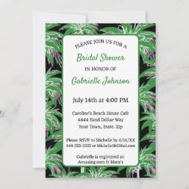 Convite Green Black Palm Tree Modern Summer Shower Party