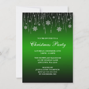 Convite Green Black Sparkle Snowflakes Festa de Natal