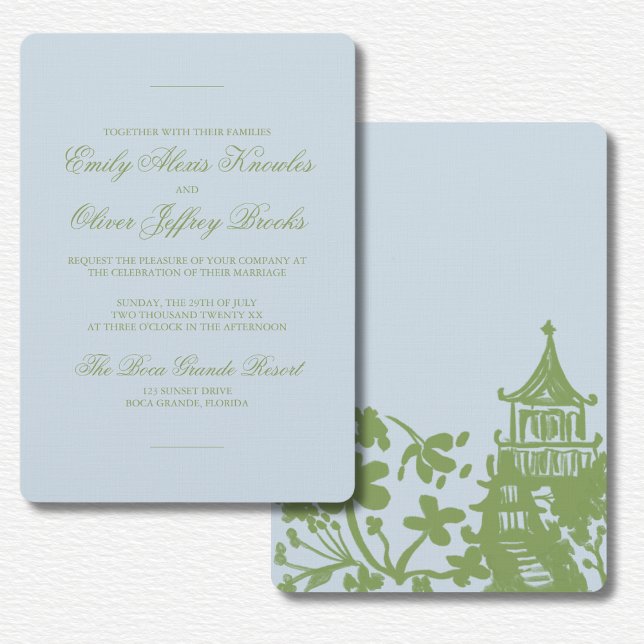 Convite Green Blue Floral Watercolor Wedding  (Criador carregado)