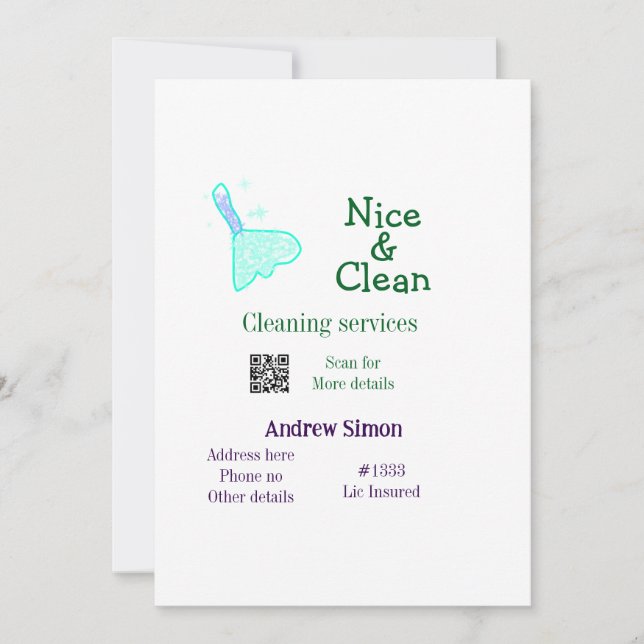 Convite Green blue gitter clean mop add name address q r b (Frente)