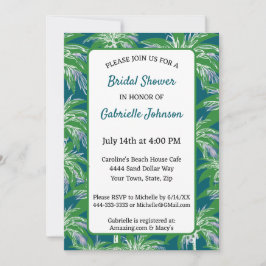 Convite Green Blue Palm Tree Modern Wedding Shower Party
