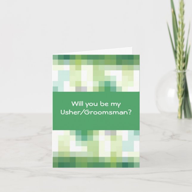 Convite Green, Blue, White Squares, Groomsman Request (Frente)