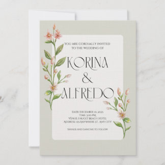 Convite Green Boho Watercolor Botanical Wedding Invitation