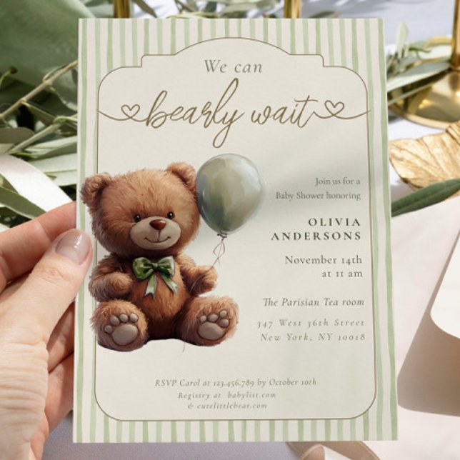 Convite Green Boho We can Bearly Wait Neutral Baby Shower (Criador carregado)