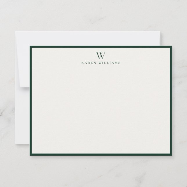 Convite Green Border Monogram Stationery Note Card (Frente)
