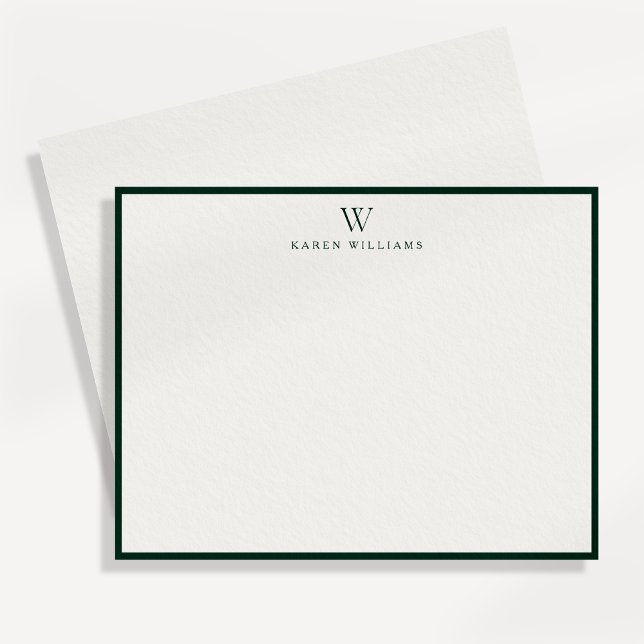Convite Green Border Monogram Stationery Note Card (Criador carregado)