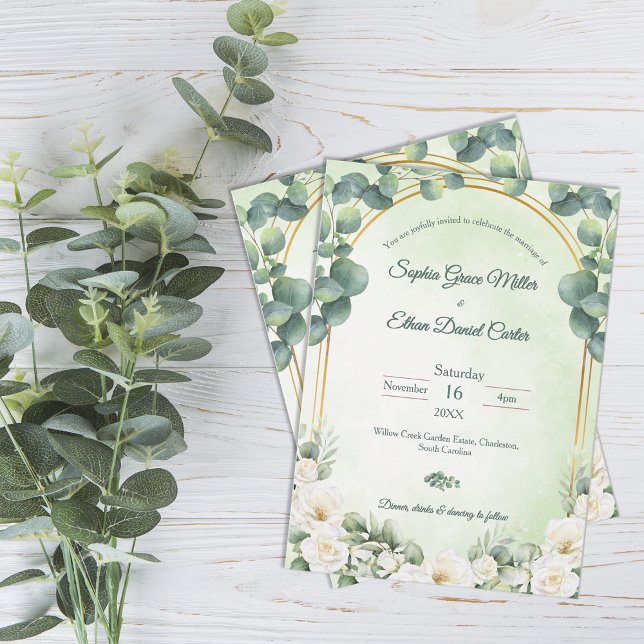 Convite Green Botanical Wedding Invitation with Eucalyptus (Green Botanical Wedding Invitation with Eucalyptus)