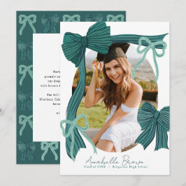 Convite Green Bows Photo Message Graduation Announcement