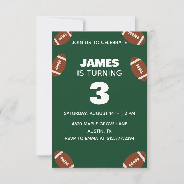 Convite Green Boys Football Birthday for All Ages (Frente)