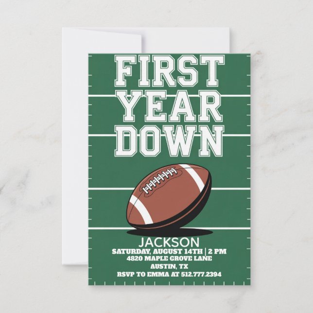 Convite Green Boy's Football First Year Down 1st Birthday  (Frente)