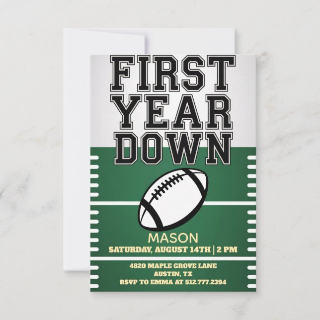 Convite Green Boy's Football First Year Down 1st Birthday  (Frente)