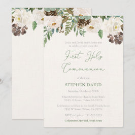 Convite Green Brown Boy First Santa Celebração da Comunhão