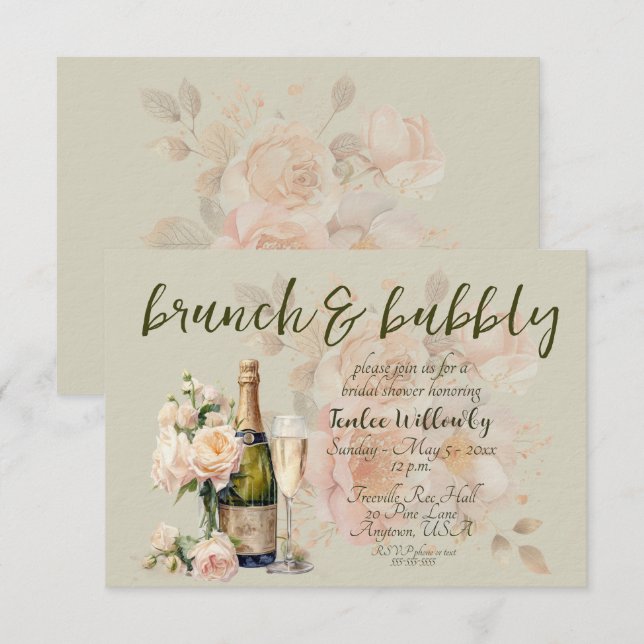 Convite Green Brunch & Bubbly Wedding Shower (Frente/Verso)