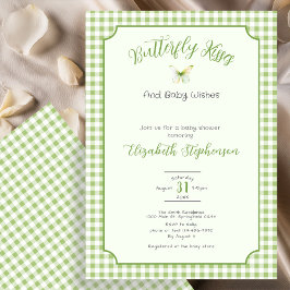 Convite Green Butterfly Kisses and Baby Wishes Baby Shower