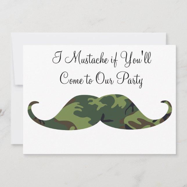 Convite Green Camo Mustache - Eu bigode se você festejar (Frente)