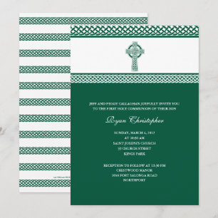 Convite Green Celtic Cross First Holy Communitation