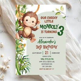 Convite Green Cheeky Little Monkey Savannah Theme Birthday