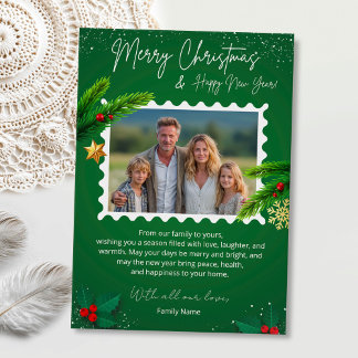 Convite Green Christmas Photo Greeting Card