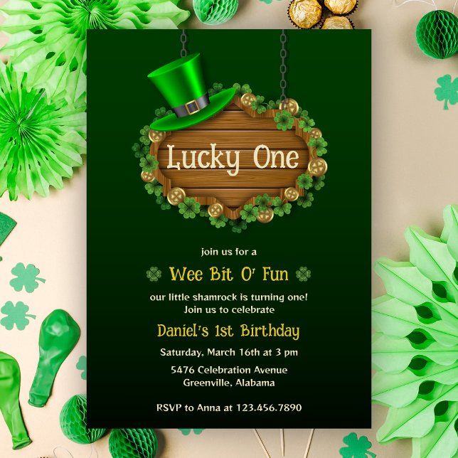 Convite Green Clover Lucky One Rua primeiro aniversario de (Criador carregado)