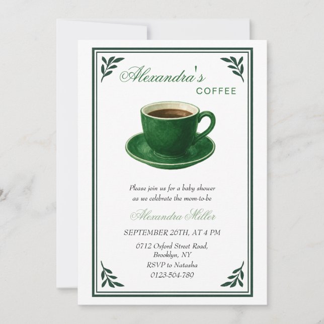 Convite Green Coffee Cup Designer Baby Shower (Frente)