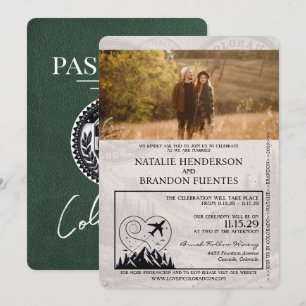 Convite Green Colorado Passport Wedding