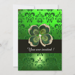 CONVITE GREEN DAMASK, DOURADA SHAMROCK JEWEL COM PÉARAS BR