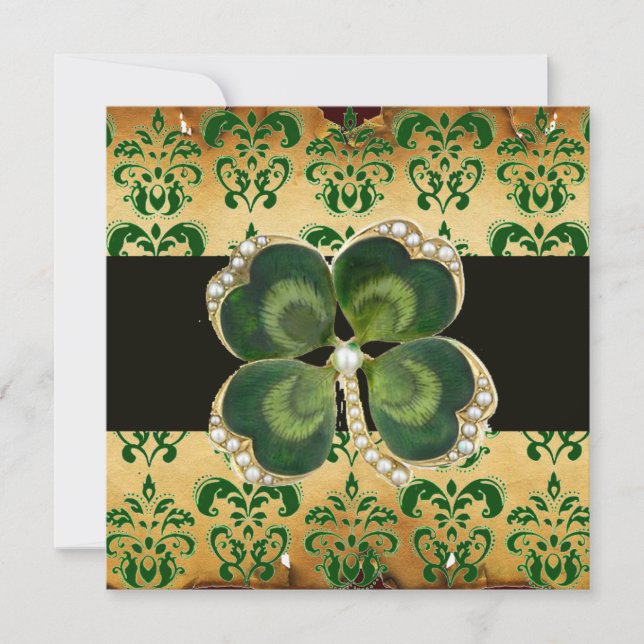 CONVITE GREEN DAMASK, DOURADA SHAMROCK JEWEL COM PÉARAS BR (Frente)