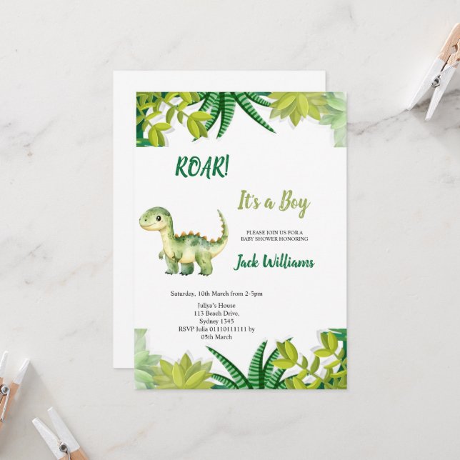 CONVITE  GREEN DINOSAUR  BABYSHOWER  (Frente/Verso In Situ)