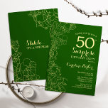 Convite Green Dourado Surpresa 50ª Festa de aniversário<br><div class="desc">Floral Green Dourado Surpresa 50º Convite de aniversário. Design minimalista moderno com sotaques botânicos e letra de escrita tipográfica. Simples cartão de convite floral perfeito para uma festa surpresa na moda. Pode ser personalizado para qualquer idade.</div>