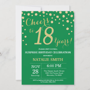 Convite Green e Dourada Surpresa 18º Aniversário Diamante