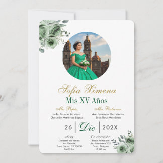 Convite Green elegant dress Quinceañera Invitation