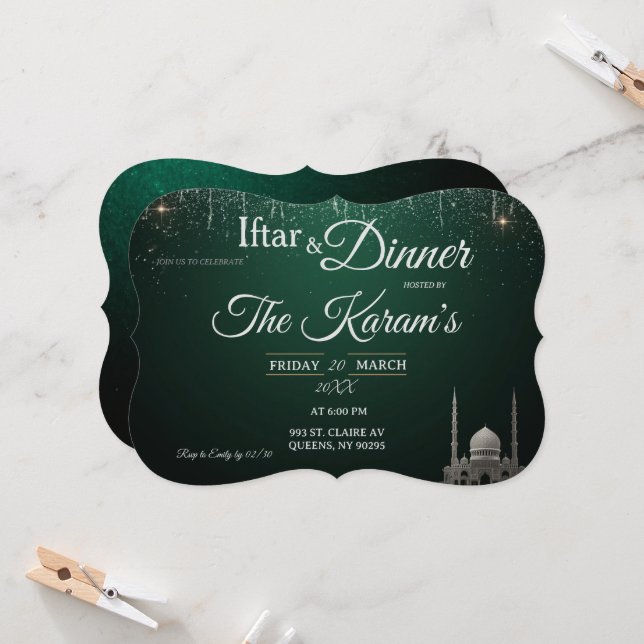 Convite Green Elegant Mosque Ramadan Iftar Party  (Frente/Verso In Situ)