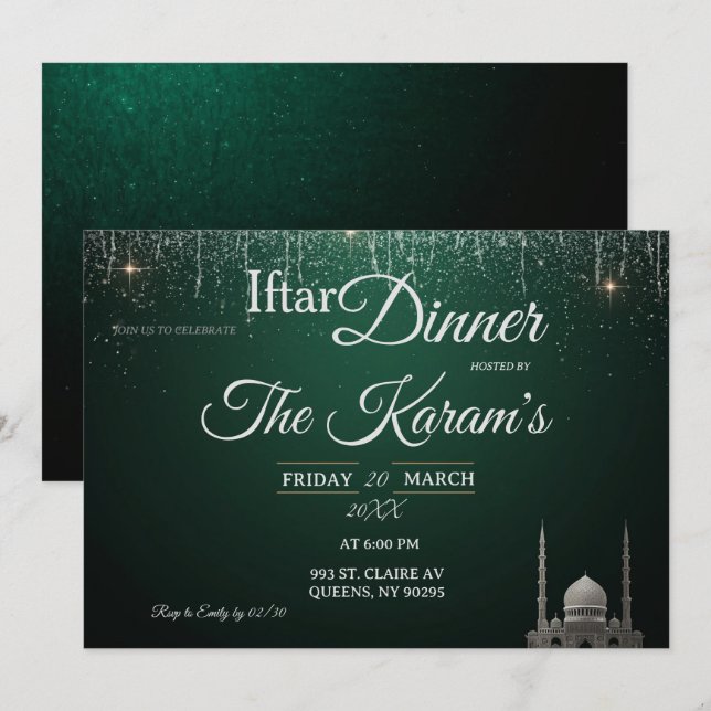 Convite Green Elegant Mosque Ramadan Iftar Party  Invit (Frente/Verso)