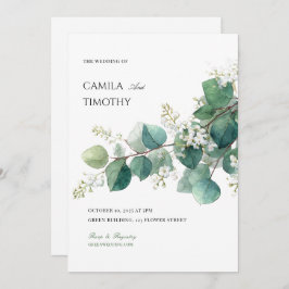 Convite Green Eucalyptus Botanical Boho Watercolor Wedding