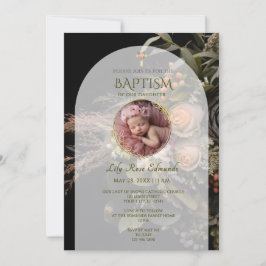 Convite Green Fall Floral Baptism 