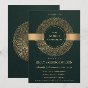 CONVITE GREEN FAUX DOURADO MANDALA QUALQUER ANO 50º ANIVE