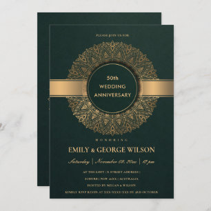 CONVITE GREEN FAUX DOURADO MANDALA QUALQUER ANO 50º ANIVER