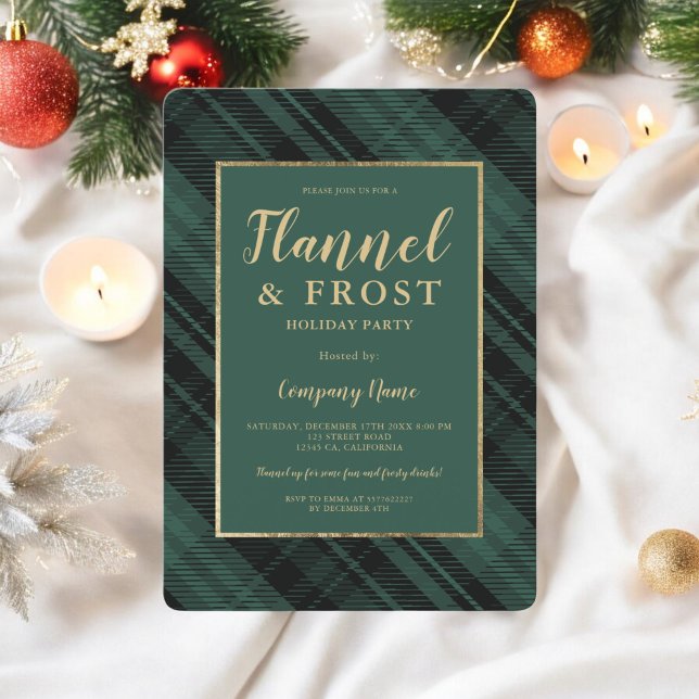 Convite Green Flannel Frost Business Natal (Green flannel frost business corporate Christmas Invitation)