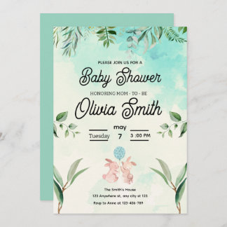 Convite Green Floral Baby Shower, Spring Baby Shower 