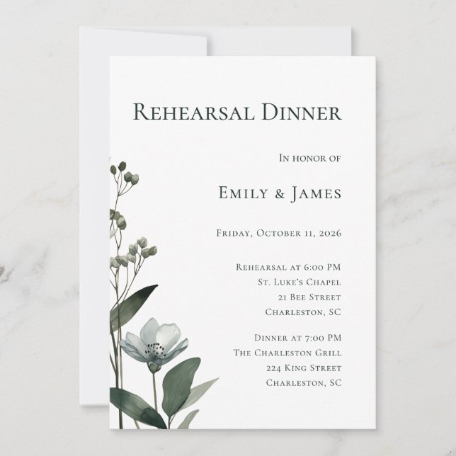 Convite Green Floral Botanical Wedding (Frente)