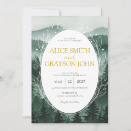 Convite Green Floral Forest Classic Watercolor Wedding 