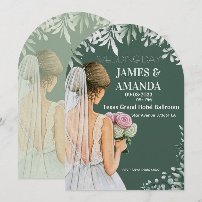 Convite Green Floral On Budget Wedding  (Frente/Verso)