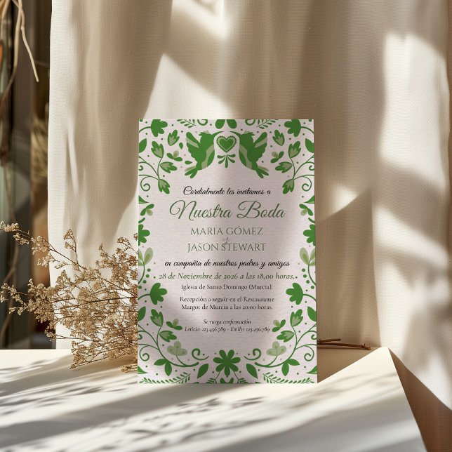 Convite Green Floral Romantic Aesthetic Spanish Wedding (Green Floral Romantic Aesthetic Spanish Wedding Invitation)