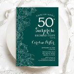 Convite Green Floral Surprise 50th Festa de aniversário<br><div class="desc">Teal Green Surpresa 50º Convite de aniversário. Design minimalista moderno com sotaques botânicos e letra de escrita tipográfica. Simples cartão de convite floral perfeito para uma festa surpresa na moda. Pode ser personalizado para qualquer idade. Impressos convites Zazzle ou download instantâneo de modelo digital.</div>