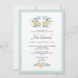 Convite Green Floral Watercolor Baptism Invitation