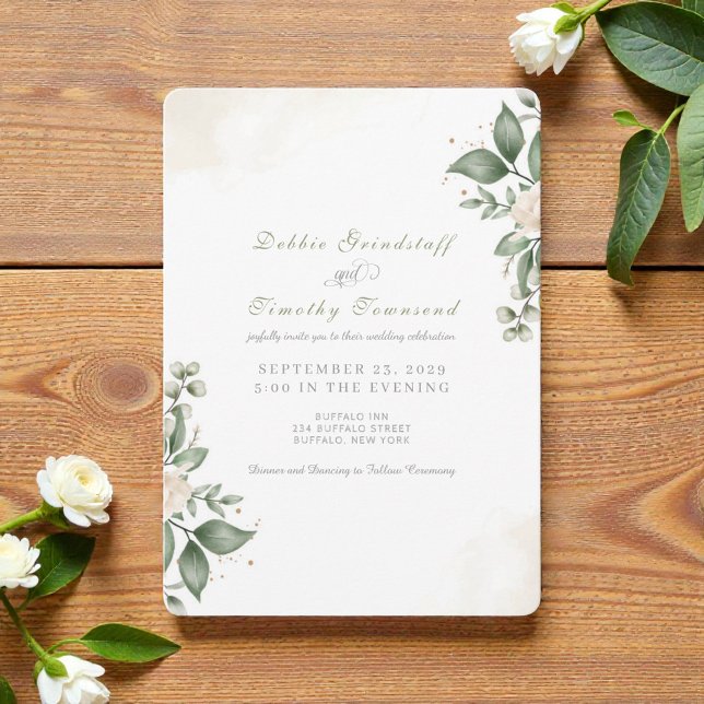 Convite Green Floral Watercolor Frame Wedding Invitation  (Criador carregado)