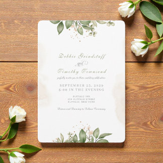 Convite Green Floral Watercolor Frame Wedding Invitation 