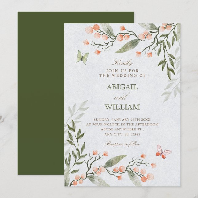 Convite Green floral wedding  (Frente/Verso)