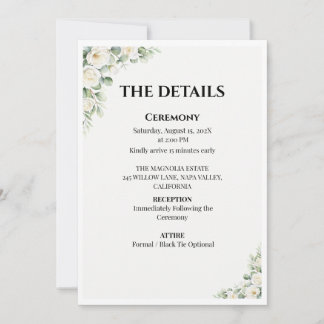 Convite Green Floral Wedding Details Card